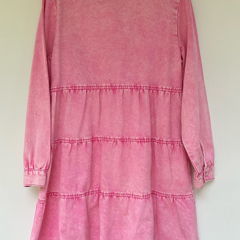 Chic Pink Long Sleeve Denim Dress - Picture 6 of 9